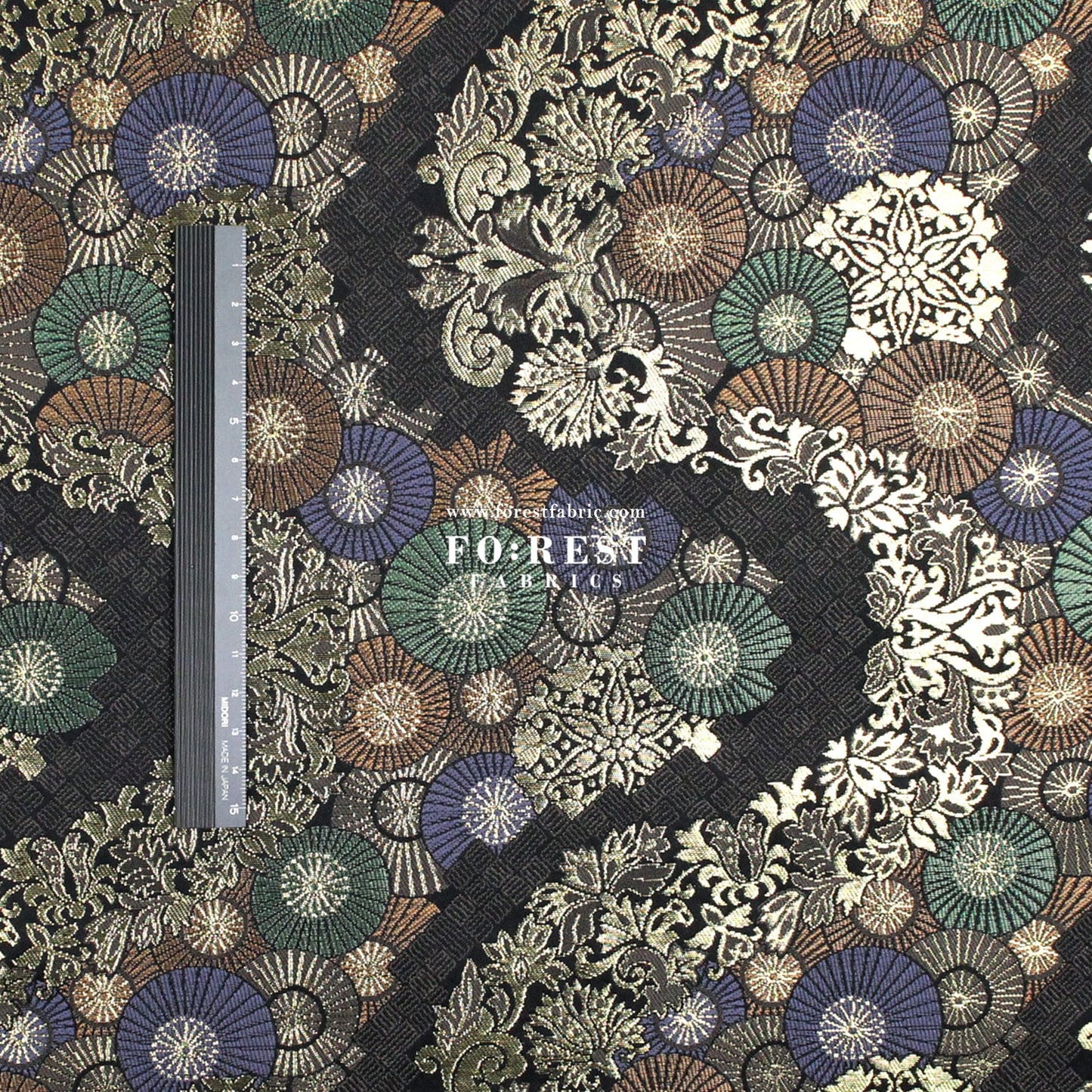 Gold Brocade - paper umbrellas fabric Black - FO:REST Fabric 布恩堂Liberty fabrictana lawnjapanese fabricykk zipper