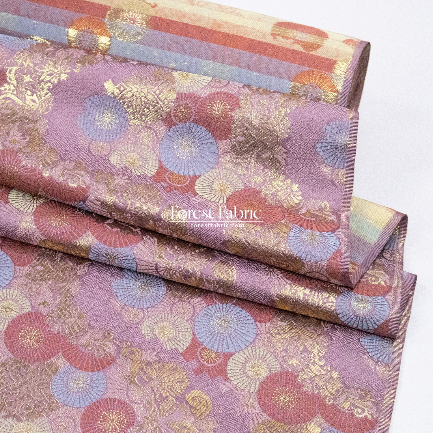 Gold Brocade - paper umbrellas fabric Pink Purple White - FO:REST Fabric 布恩堂Liberty fabrictana lawnjapanese fabricykk zipper