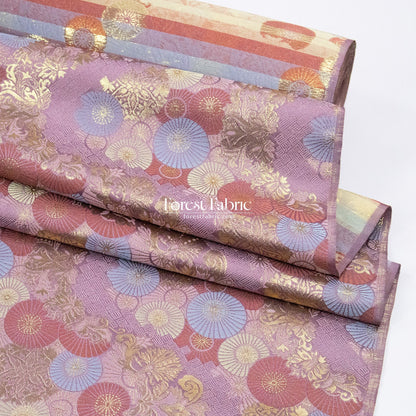 Gold Brocade - paper umbrellas fabric Pink Purple White - FO:REST Fabric 布恩堂Liberty fabrictana lawnjapanese fabricykk zipper