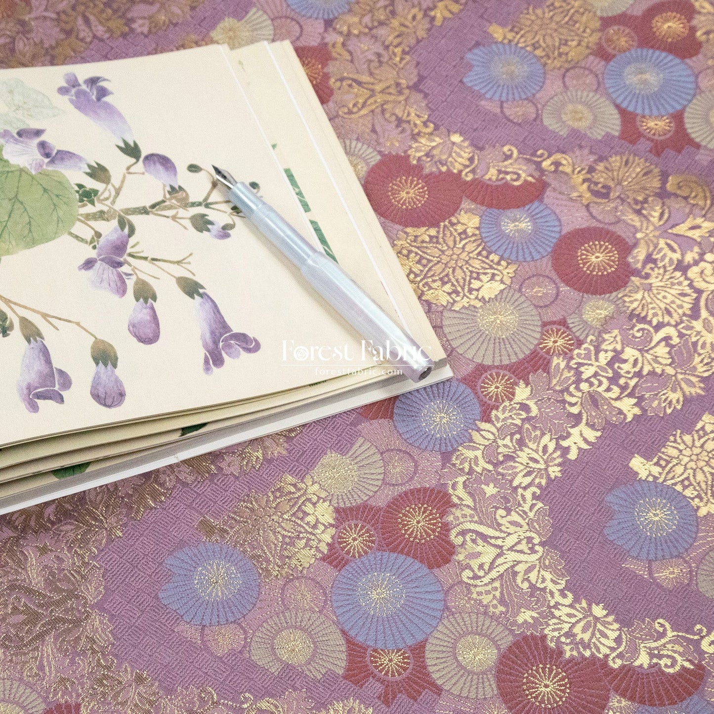 Gold Brocade - paper umbrellas fabric Pink Purple White - FO:REST Fabric 布恩堂Liberty fabrictana lawnjapanese fabricykk zipper