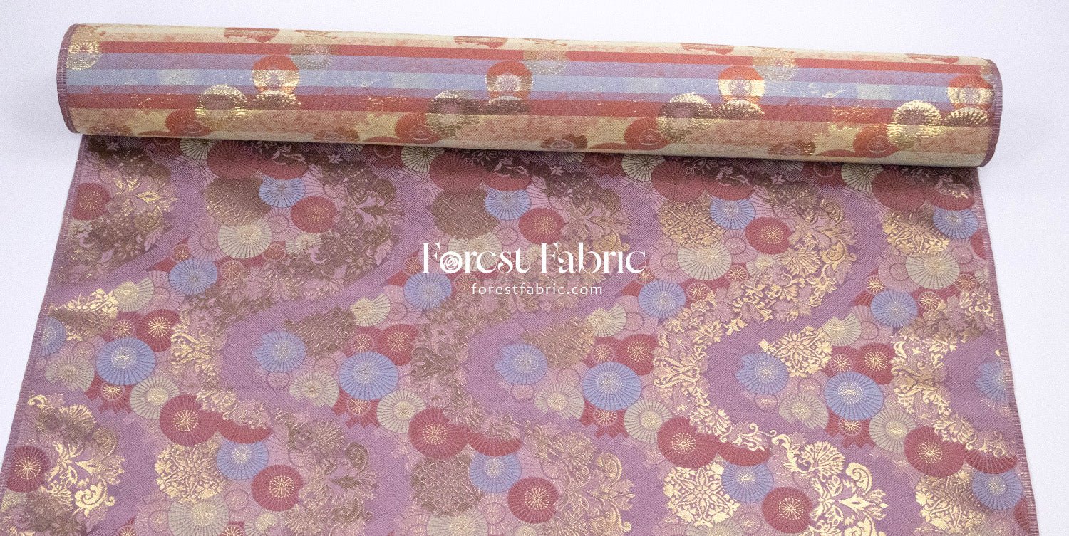 Gold Brocade - paper umbrellas fabric Pink Purple White - FO:REST Fabric 布恩堂Liberty fabrictana lawnjapanese fabricykk zipper
