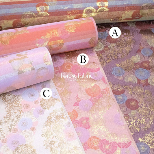 Gold Brocade - paper umbrellas fabric Pink Purple White - FO:REST Fabric 布恩堂Liberty fabrictana lawnjapanese fabricykk zipper