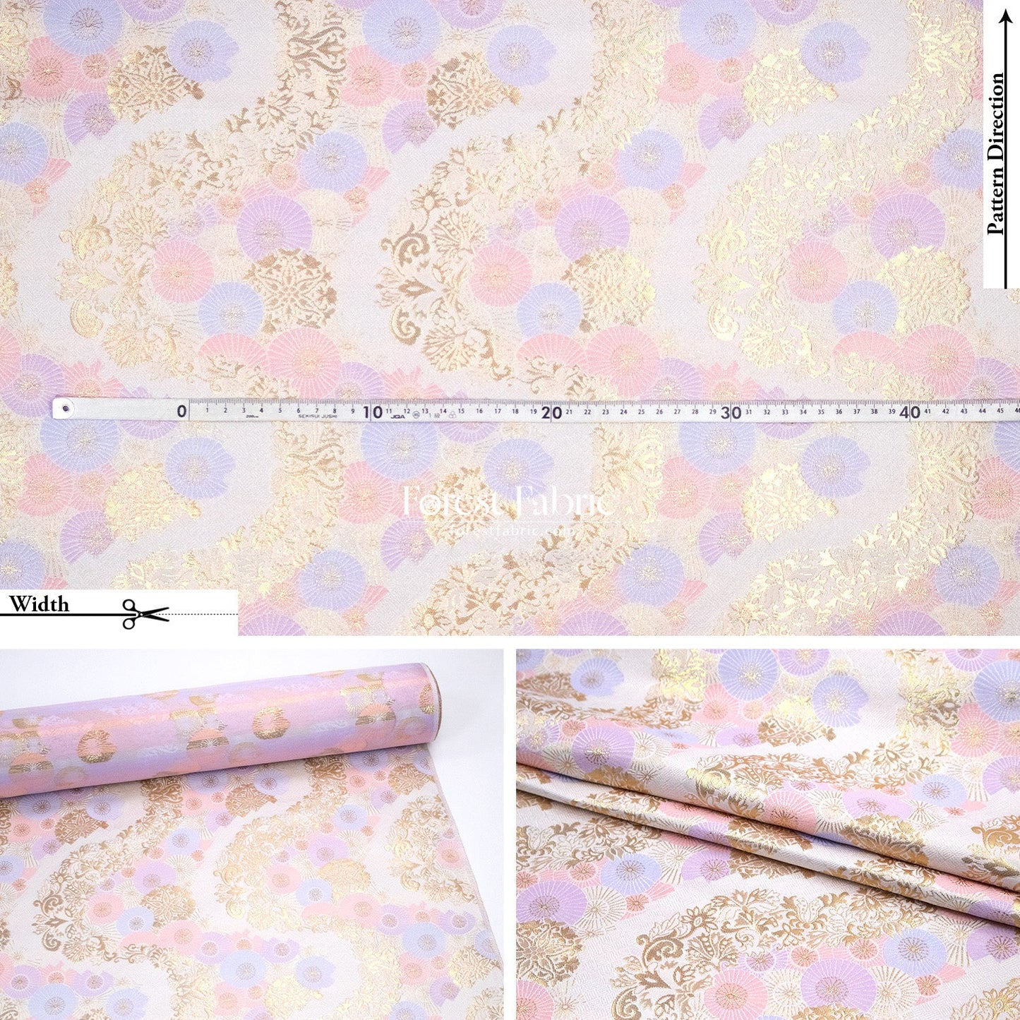 Gold Brocade - paper umbrellas fabric Pink Purple White - FO:REST Fabric 布恩堂Liberty fabrictana lawnjapanese fabricykk zipper
