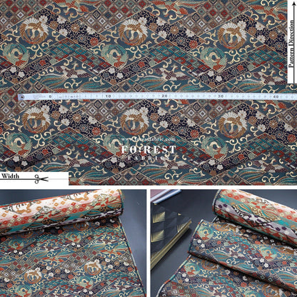 Gold Brocade - Phoenix fabric BlueGreen - FO:REST Fabric 布恩堂Liberty fabrictana lawnjapanese fabricykk zipper