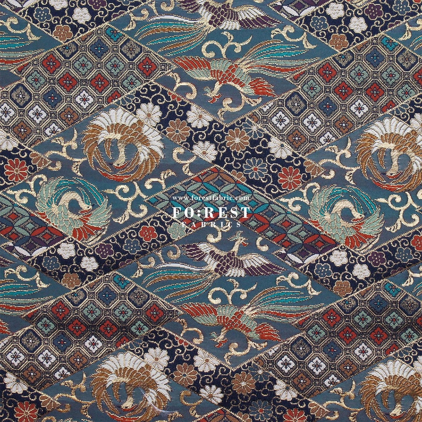 Gold Brocade - Phoenix fabric BlueGreen - FO:REST Fabric 布恩堂Liberty fabrictana lawnjapanese fabricykk zipper
