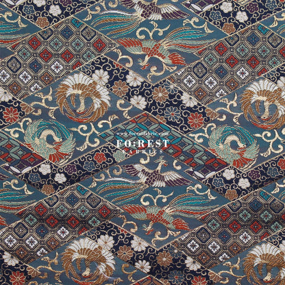 Gold Brocade - Phoenix fabric BlueGreen - FO:REST Fabric 布恩堂Liberty fabrictana lawnjapanese fabricykk zipper