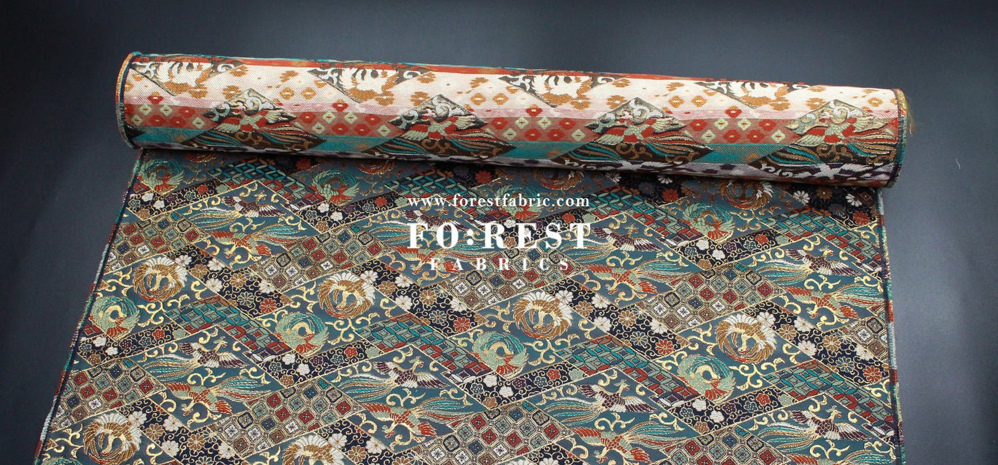 Gold Brocade - Phoenix fabric BlueGreen - FO:REST Fabric 布恩堂Liberty fabrictana lawnjapanese fabricykk zipper
