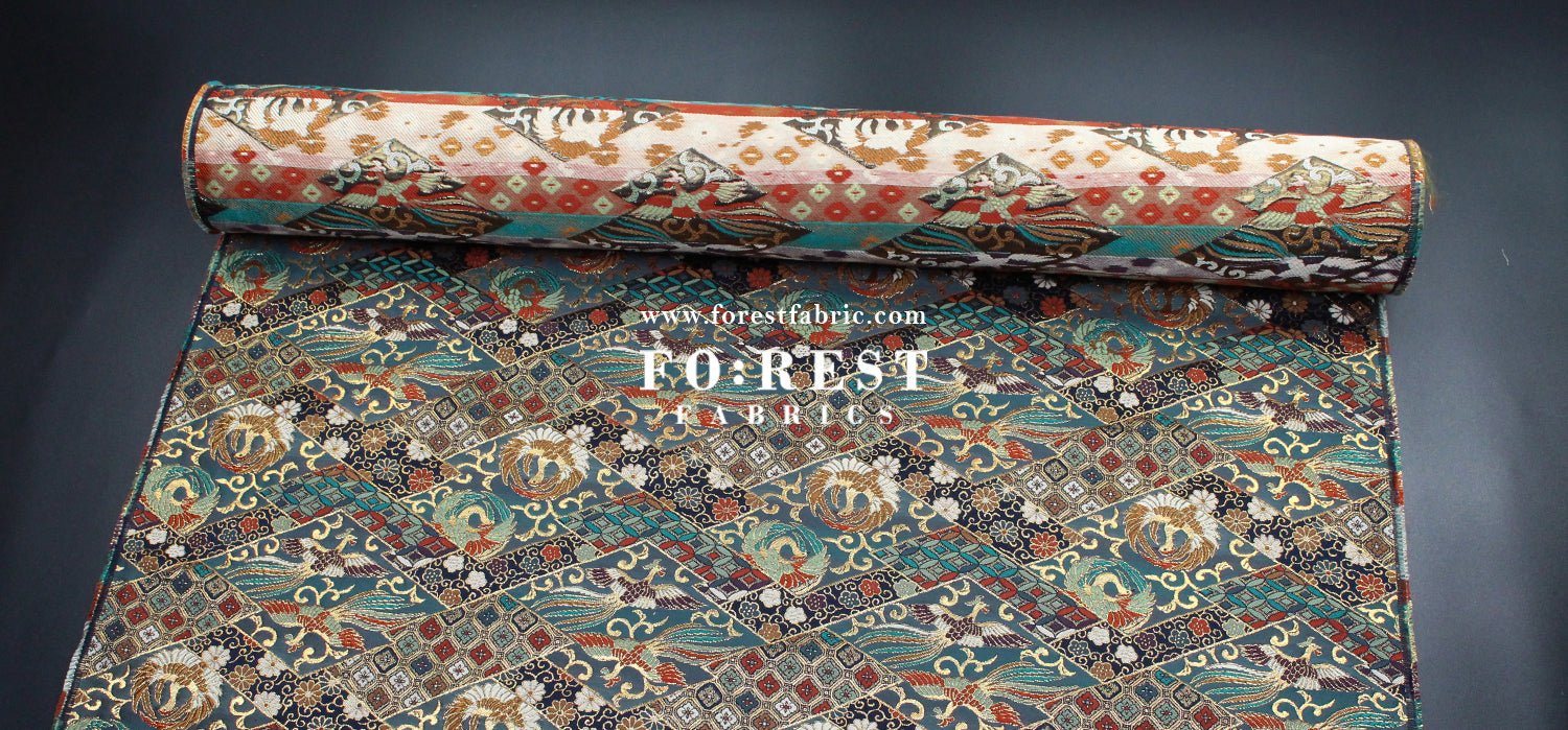 Gold Brocade - Phoenix fabric BlueGreen - FO:REST Fabric 布恩堂Liberty fabrictana lawnjapanese fabricykk zipper