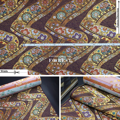 Gold Brocade - Phoenix fabric DarkPurple - FO:REST Fabric 布恩堂Liberty fabrictana lawnjapanese fabricykk zipper