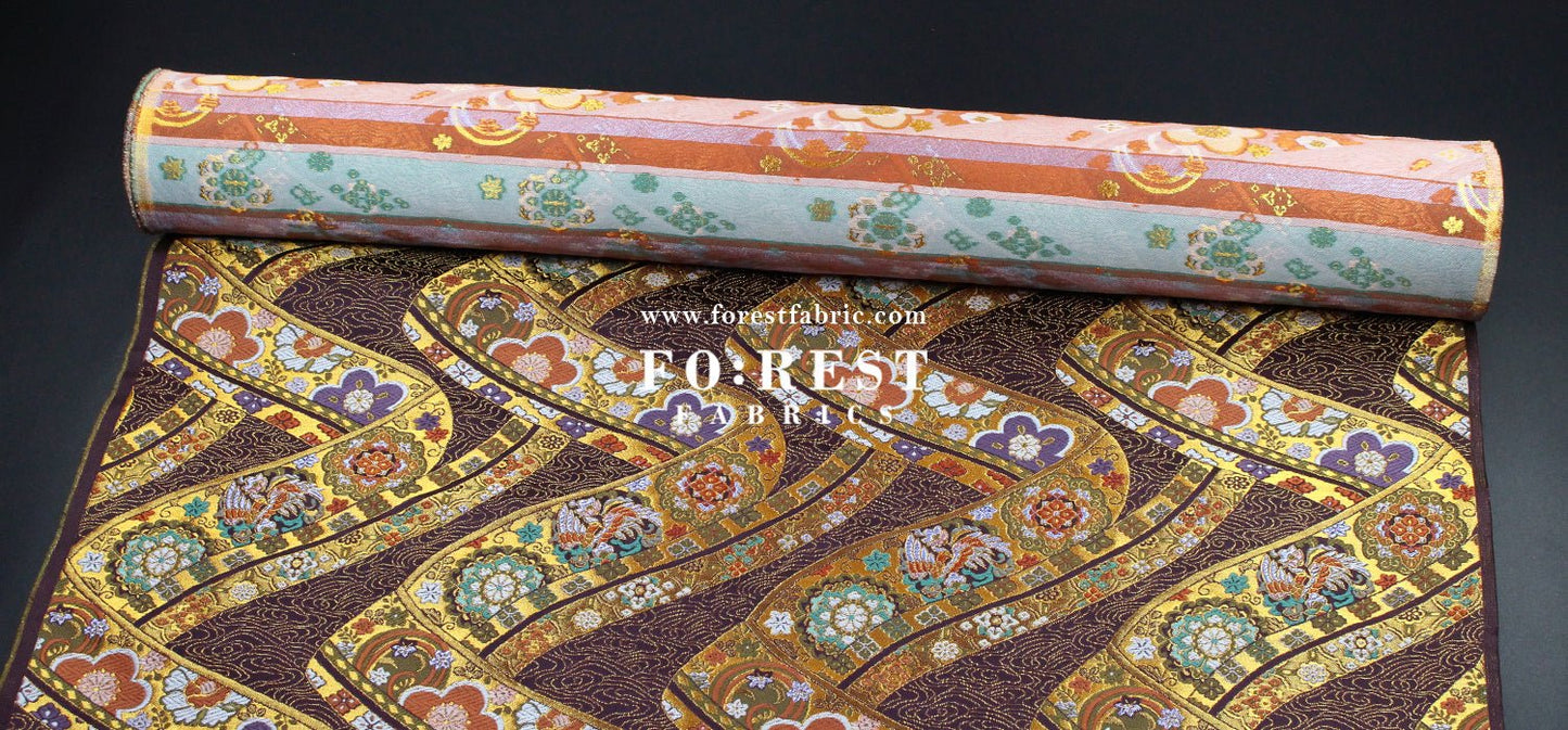 Gold Brocade - Phoenix fabric DarkPurple - FO:REST Fabric 布恩堂Liberty fabrictana lawnjapanese fabricykk zipper