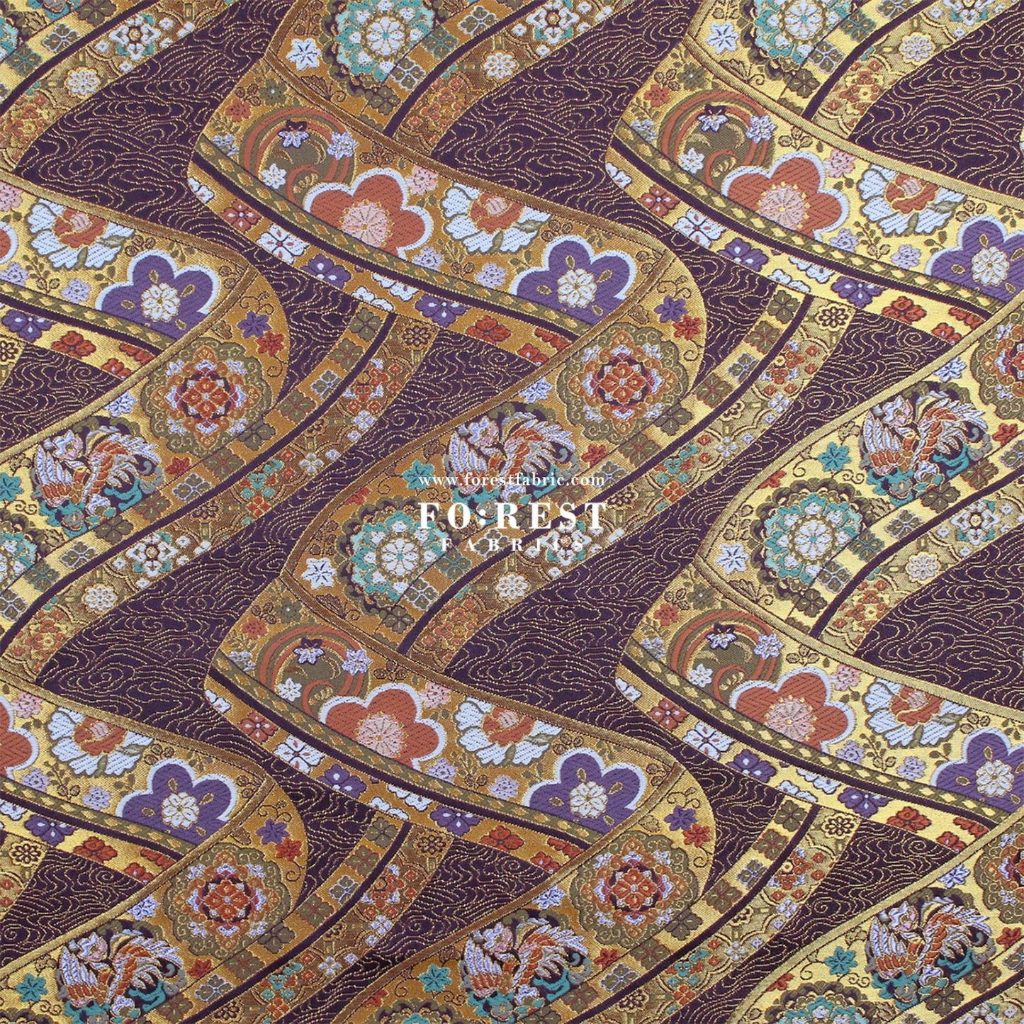 Gold Brocade - Phoenix fabric DarkPurple - FO:REST Fabric 布恩堂Liberty fabrictana lawnjapanese fabricykk zipper