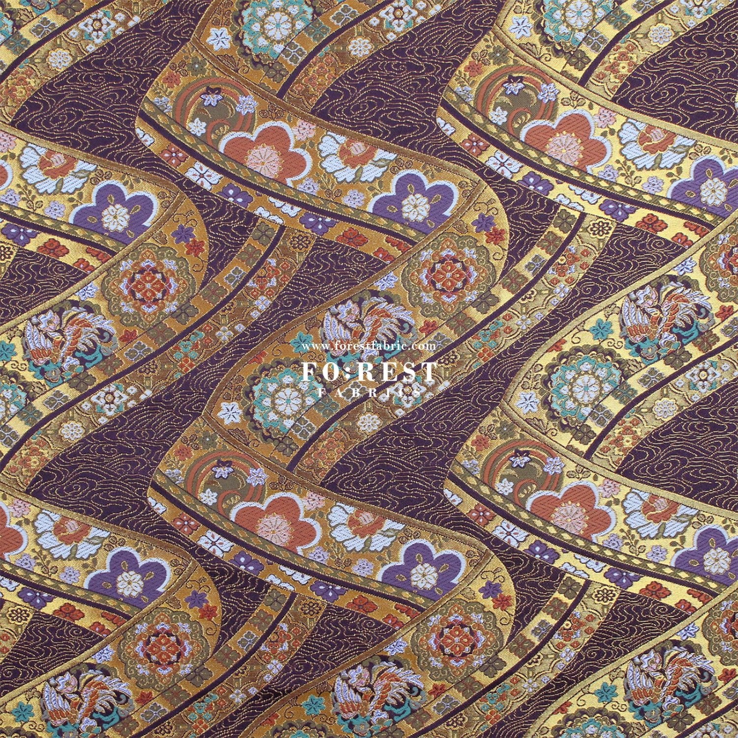 Gold Brocade - Phoenix fabric DarkPurple - FO:REST Fabric 布恩堂Liberty fabrictana lawnjapanese fabricykk zipper