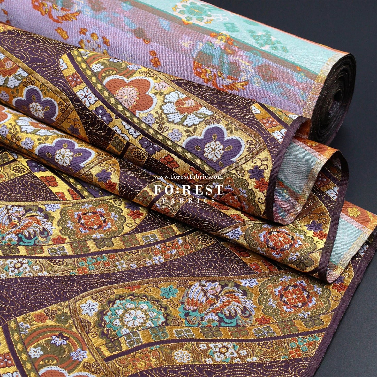 Gold Brocade - Phoenix fabric DarkPurple - FO:REST Fabric 布恩堂Liberty fabrictana lawnjapanese fabricykk zipper
