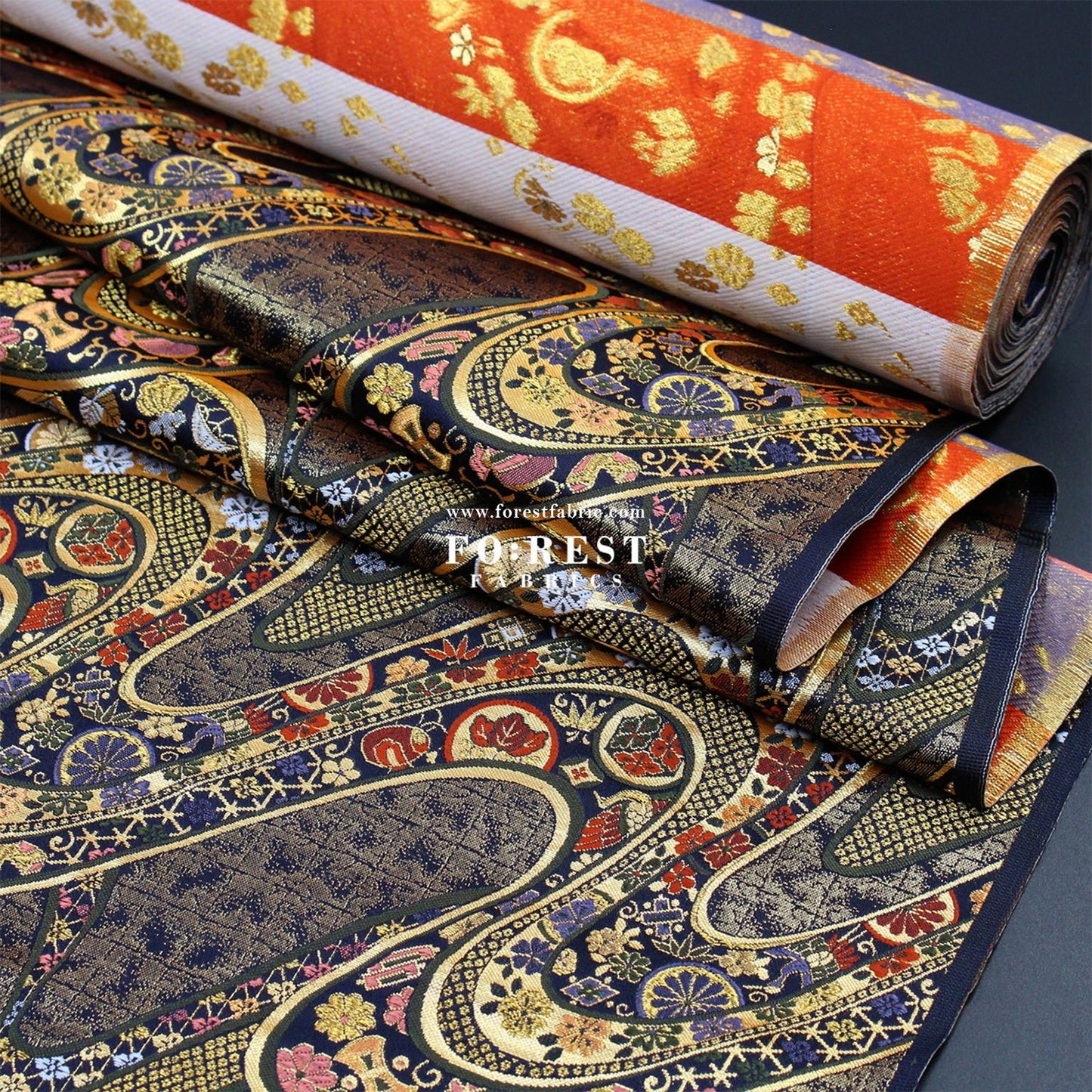 Gold Brocade - Phoenix fabric Navy - FO:REST Fabric 布恩堂Liberty fabrictana lawnjapanese fabricykk zipper