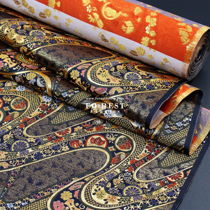 Gold Brocade - Phoenix fabric Navy - FO:REST Fabric 布恩堂Liberty fabrictana lawnjapanese fabricykk zipper