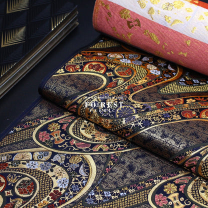Gold Brocade - Phoenix fabric Navy - FO:REST Fabric 布恩堂Liberty fabrictana lawnjapanese fabricykk zipper