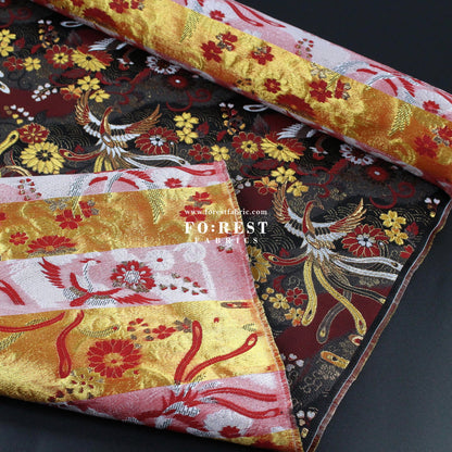 Gold brocade - Phoenix Japanese style KINRAN fabric Blacke Red - FO:REST Fabric 布恩堂Liberty fabrictana lawnjapanese fabricykk zipper