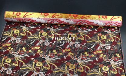 Gold brocade - Phoenix Japanese style KINRAN fabric Blacke Red - FO:REST Fabric 布恩堂Liberty fabrictana lawnjapanese fabricykk zipper