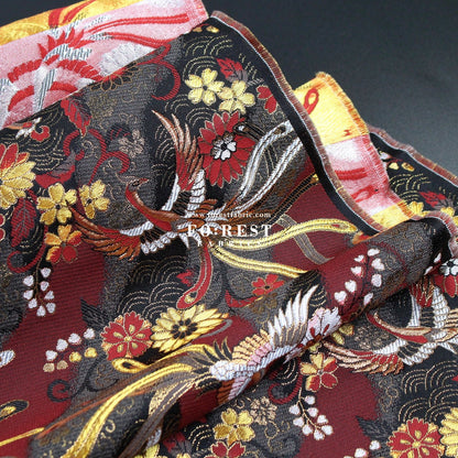 Gold brocade - Phoenix Japanese style KINRAN fabric Blacke Red - FO:REST Fabric 布恩堂Liberty fabrictana lawnjapanese fabricykk zipper