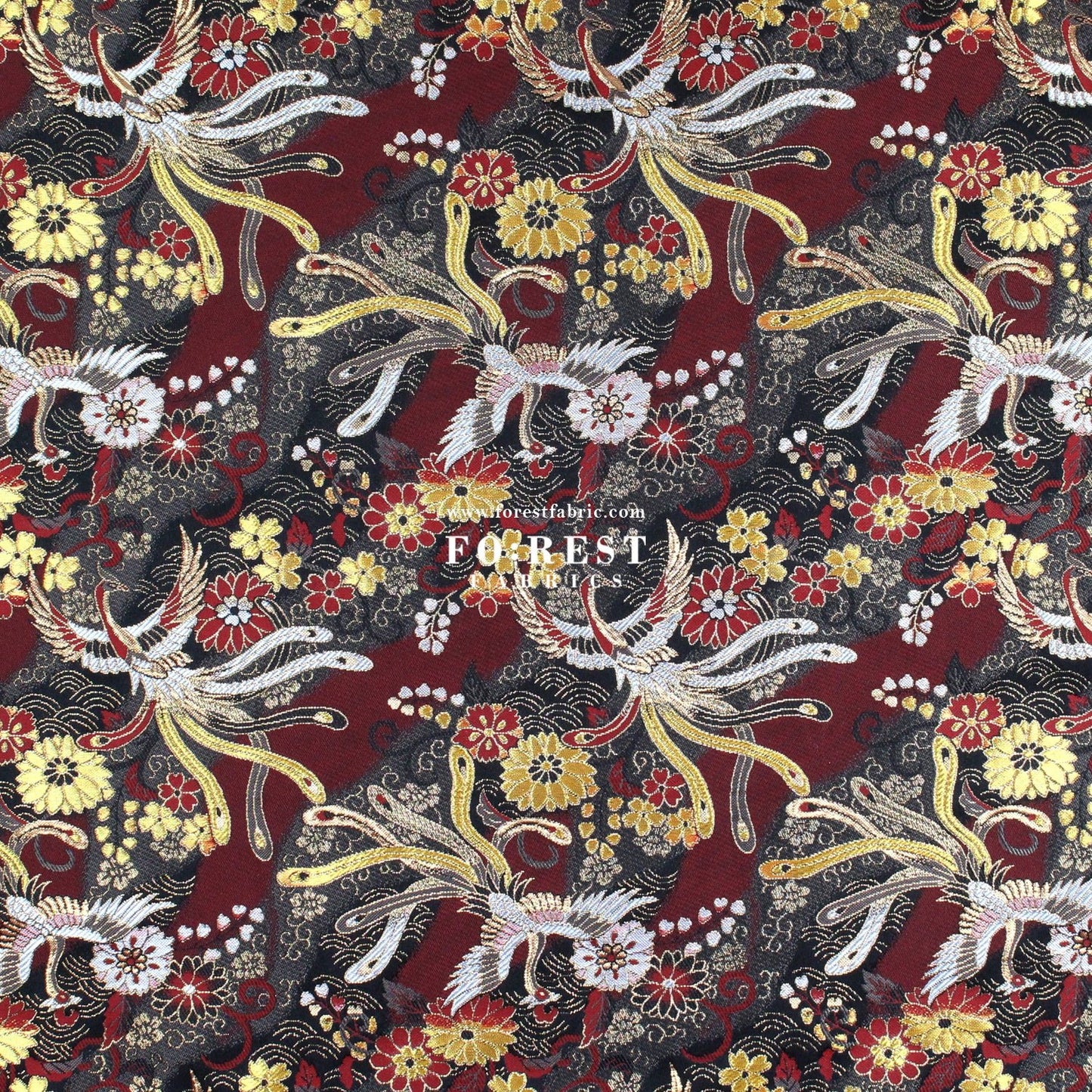 Gold brocade - Phoenix Japanese style KINRAN fabric Blacke Red - FO:REST Fabric 布恩堂Liberty fabrictana lawnjapanese fabricykk zipper