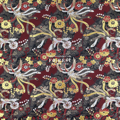 Gold brocade - Phoenix Japanese style KINRAN fabric Blacke Red - FO:REST Fabric 布恩堂Liberty fabrictana lawnjapanese fabricykk zipper