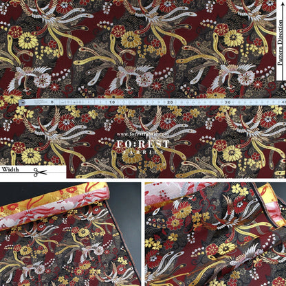 Gold brocade - Phoenix Japanese style KINRAN fabric Blacke Red - FO:REST Fabric 布恩堂Liberty fabrictana lawnjapanese fabricykk zipper
