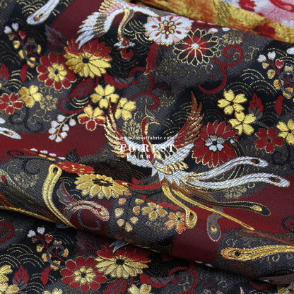 Gold brocade - Phoenix Japanese style KINRAN fabric Blacke Red - FO:REST Fabric 布恩堂Liberty fabrictana lawnjapanese fabricykk zipper