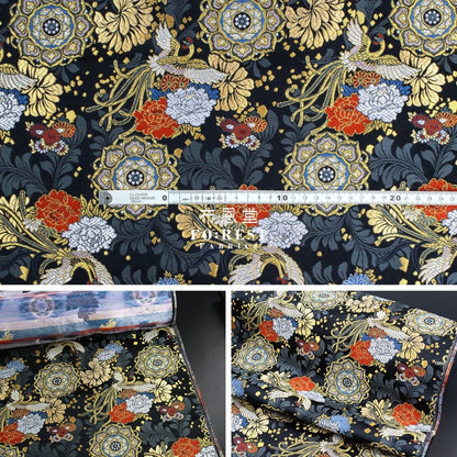 Gold Brocade - Phoenix Peony fabric BLACK - FO:REST Fabric 布恩堂Liberty fabrictana lawnjapanese fabricykk zipper