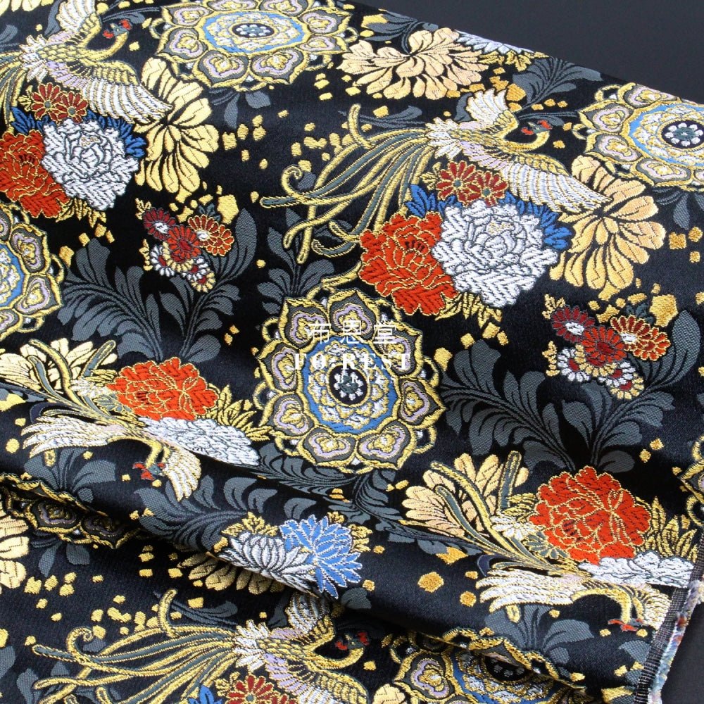 Gold Brocade - Phoenix Peony fabric BLACK - FO:REST Fabric 布恩堂Liberty fabrictana lawnjapanese fabricykk zipper