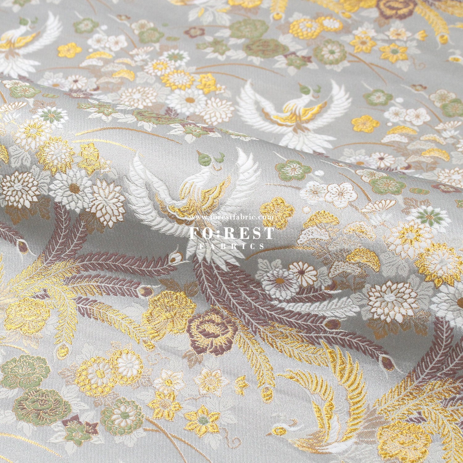 Gold Brocade - Phoenix Peony fabric Gray - FO:REST Fabric 布恩堂Liberty fabrictana lawnjapanese fabricykk zipper