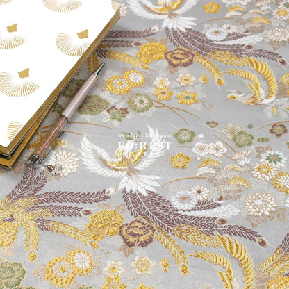 Gold Brocade - Phoenix Peony fabric Gray - FO:REST Fabric 布恩堂Liberty fabrictana lawnjapanese fabricykk zipper