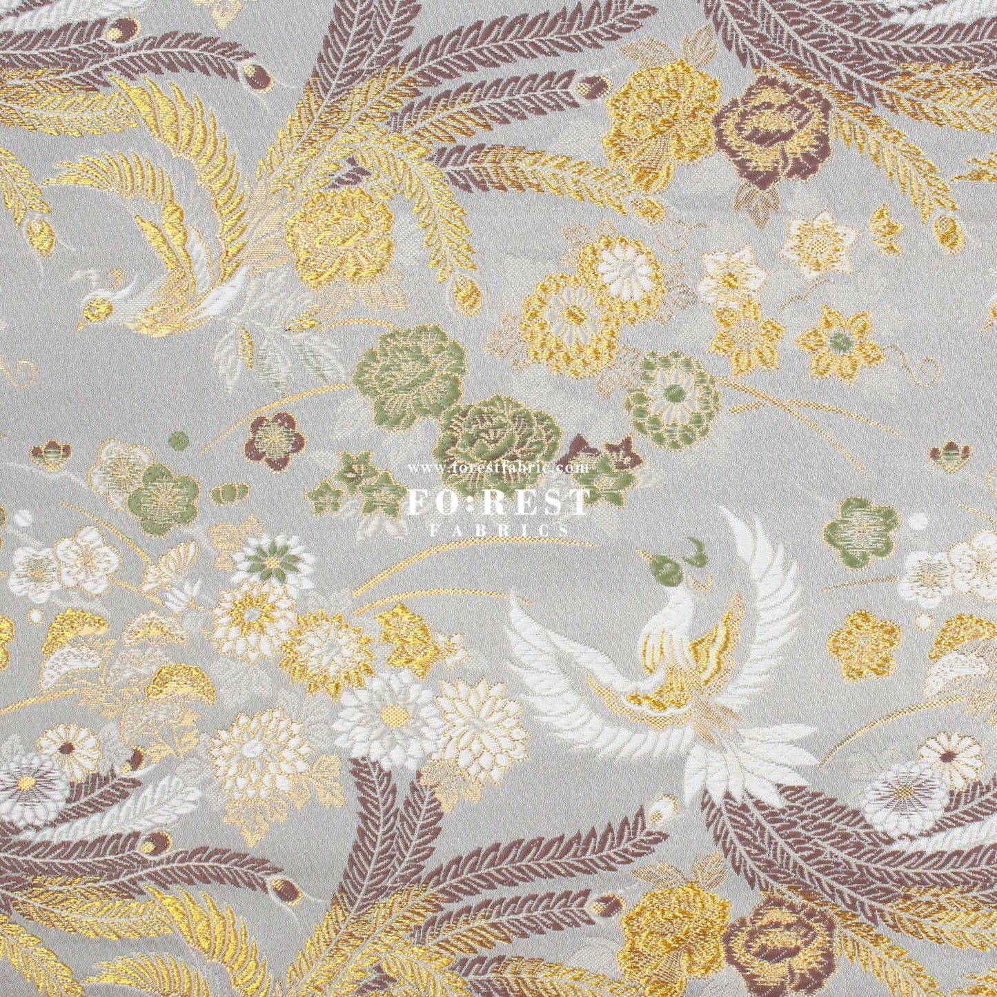 Gold Brocade - Phoenix Peony fabric Gray - FO:REST Fabric 布恩堂Liberty fabrictana lawnjapanese fabricykk zipper