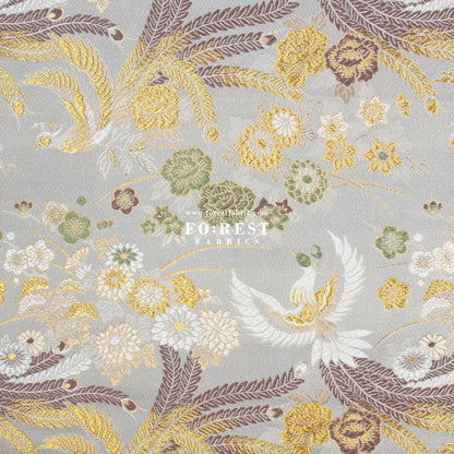 Gold Brocade - Phoenix Peony fabric Gray - FO:REST Fabric 布恩堂Liberty fabrictana lawnjapanese fabricykk zipper
