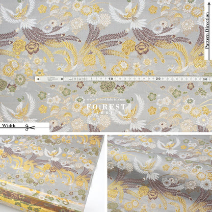 Gold Brocade - Phoenix Peony fabric Gray - FO:REST Fabric 布恩堂Liberty fabrictana lawnjapanese fabricykk zipper