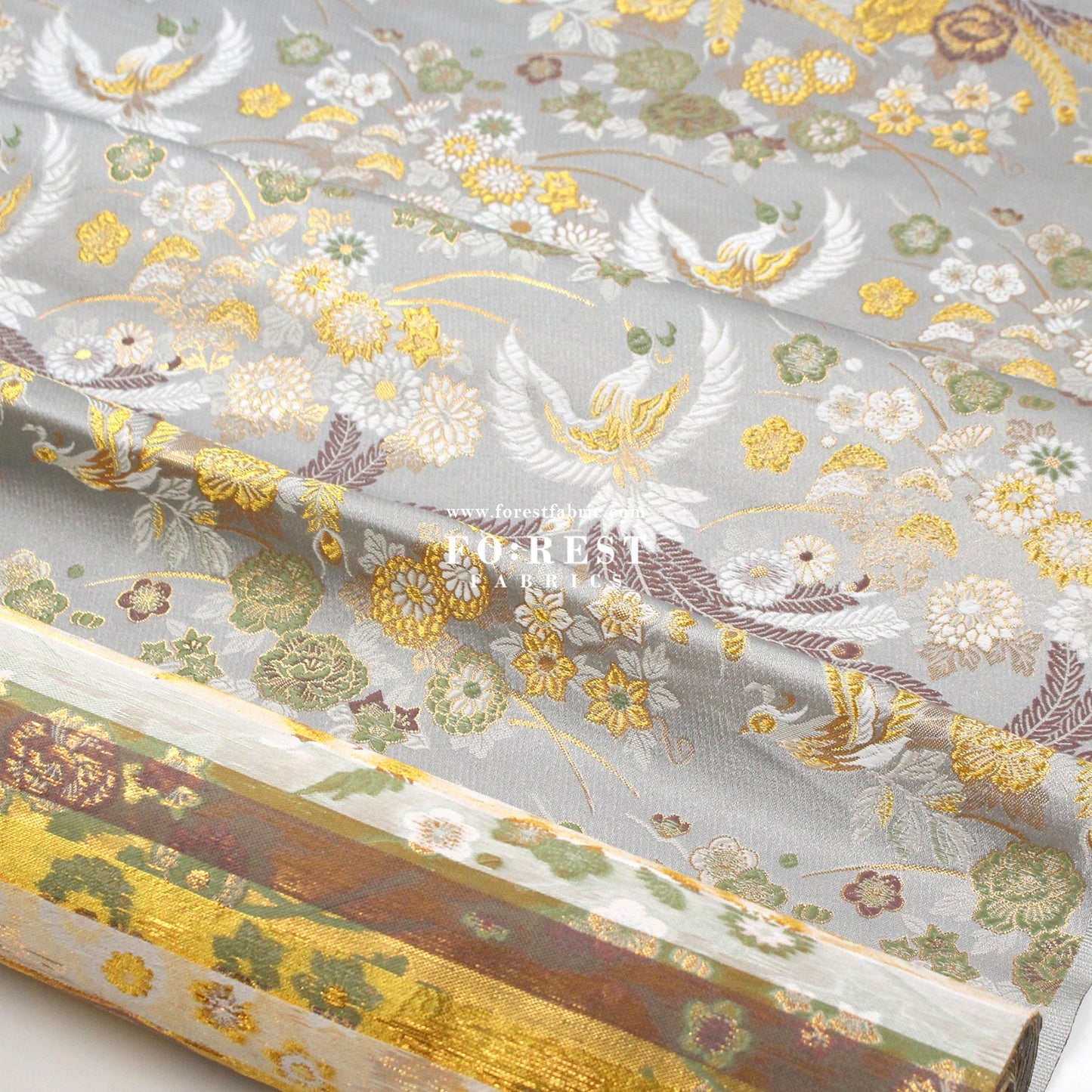 Gold Brocade - Phoenix Peony fabric Gray - FO:REST Fabric 布恩堂Liberty fabrictana lawnjapanese fabricykk zipper
