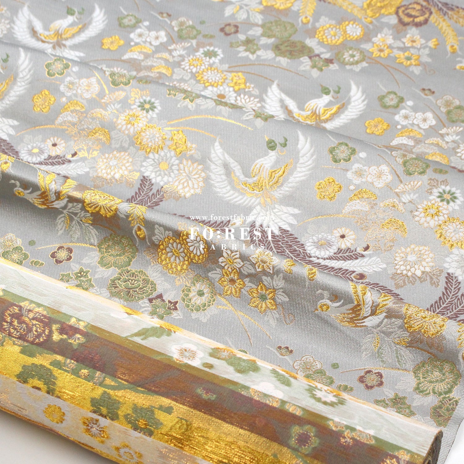 Gold Brocade - Phoenix Peony fabric Gray - FO:REST Fabric 布恩堂Liberty fabrictana lawnjapanese fabricykk zipper