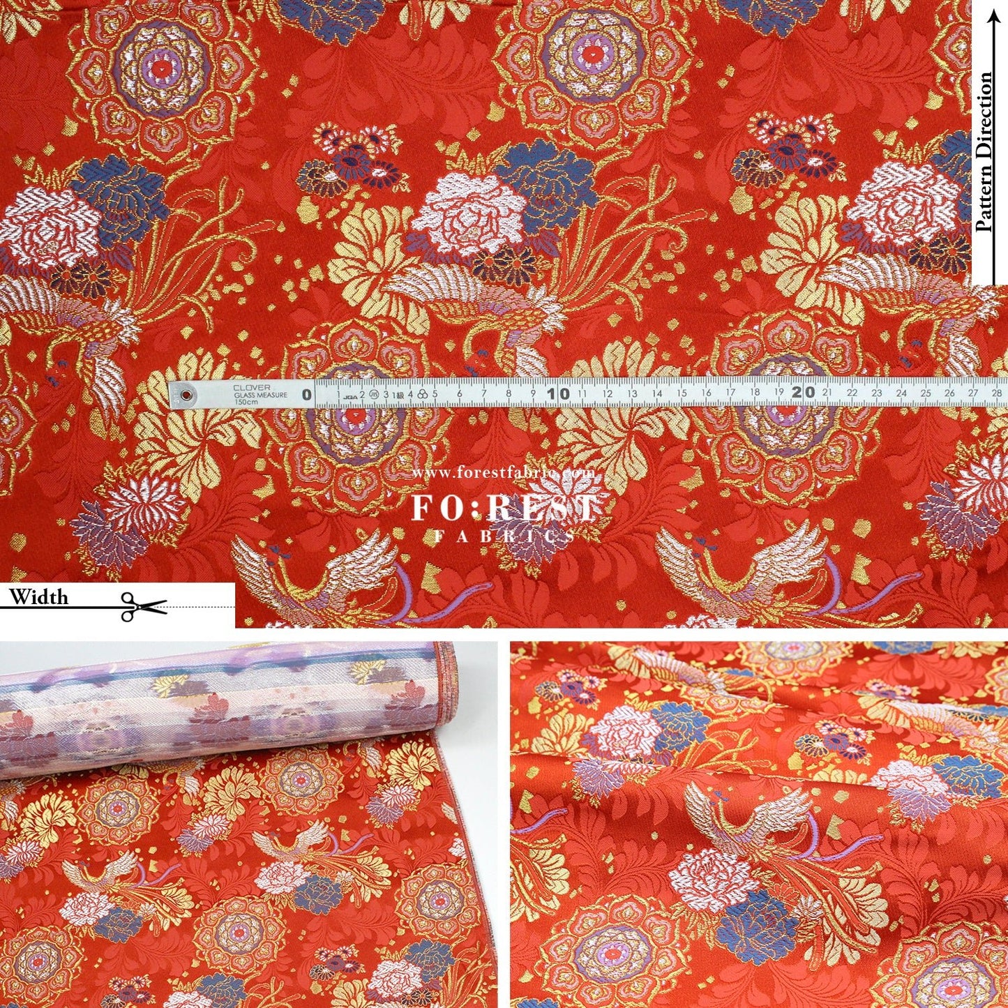 Gold Brocade - Phoenix Peony fabric Red - FO:REST Fabric 布恩堂Liberty fabrictana lawnjapanese fabricykk zipper