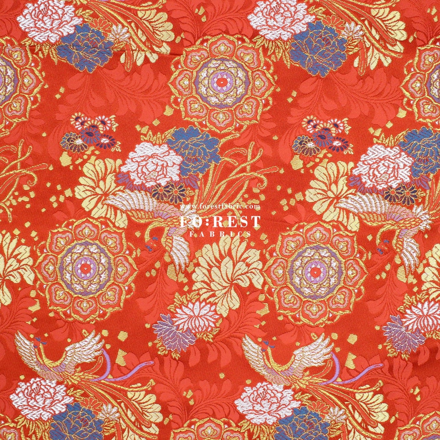 Gold Brocade - Phoenix Peony fabric Red - FO:REST Fabric 布恩堂Liberty fabrictana lawnjapanese fabricykk zipper