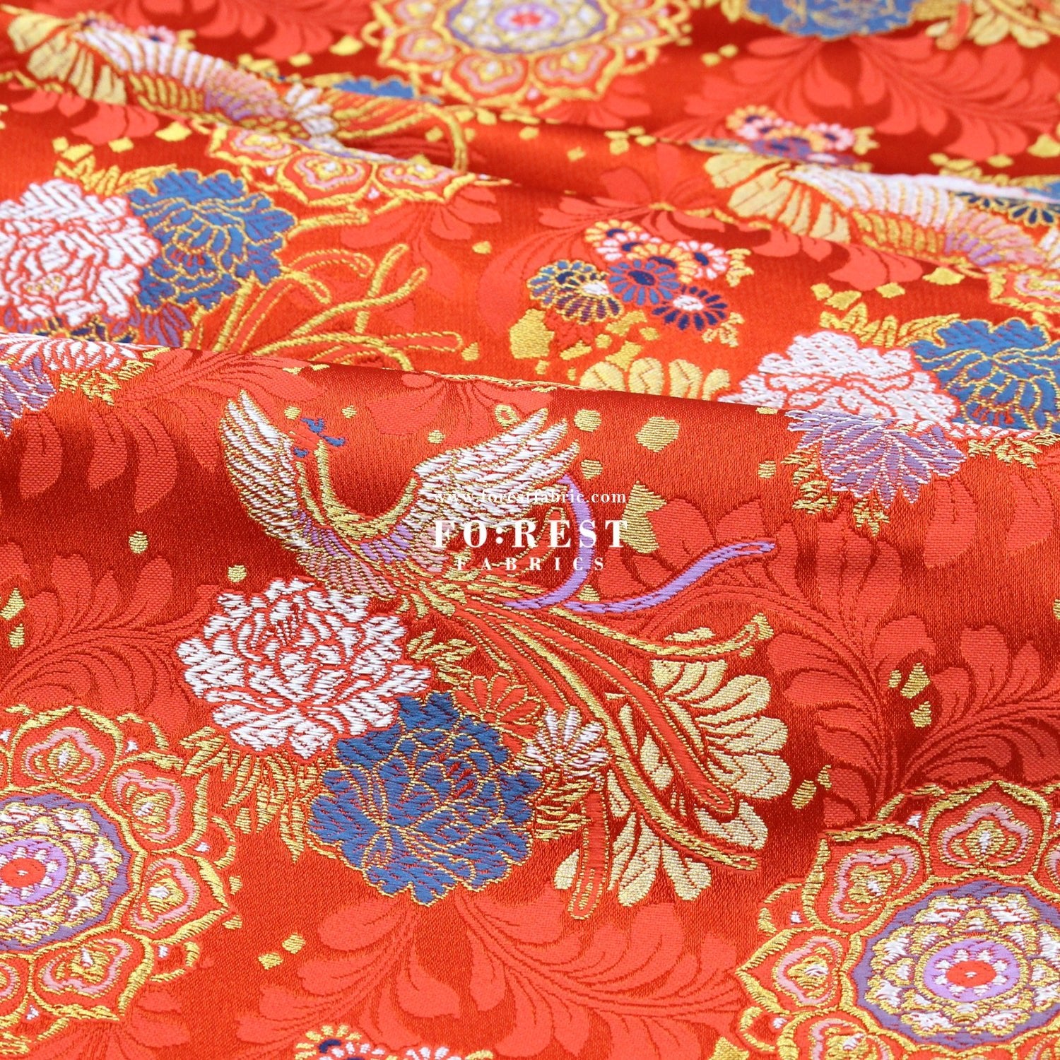 Gold Brocade - Phoenix Peony fabric Red - FO:REST Fabric 布恩堂Liberty fabrictana lawnjapanese fabricykk zipper