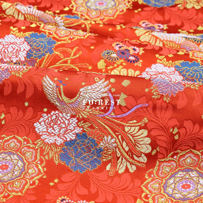 Gold Brocade - Phoenix Peony fabric Red - FO:REST Fabric 布恩堂Liberty fabrictana lawnjapanese fabricykk zipper