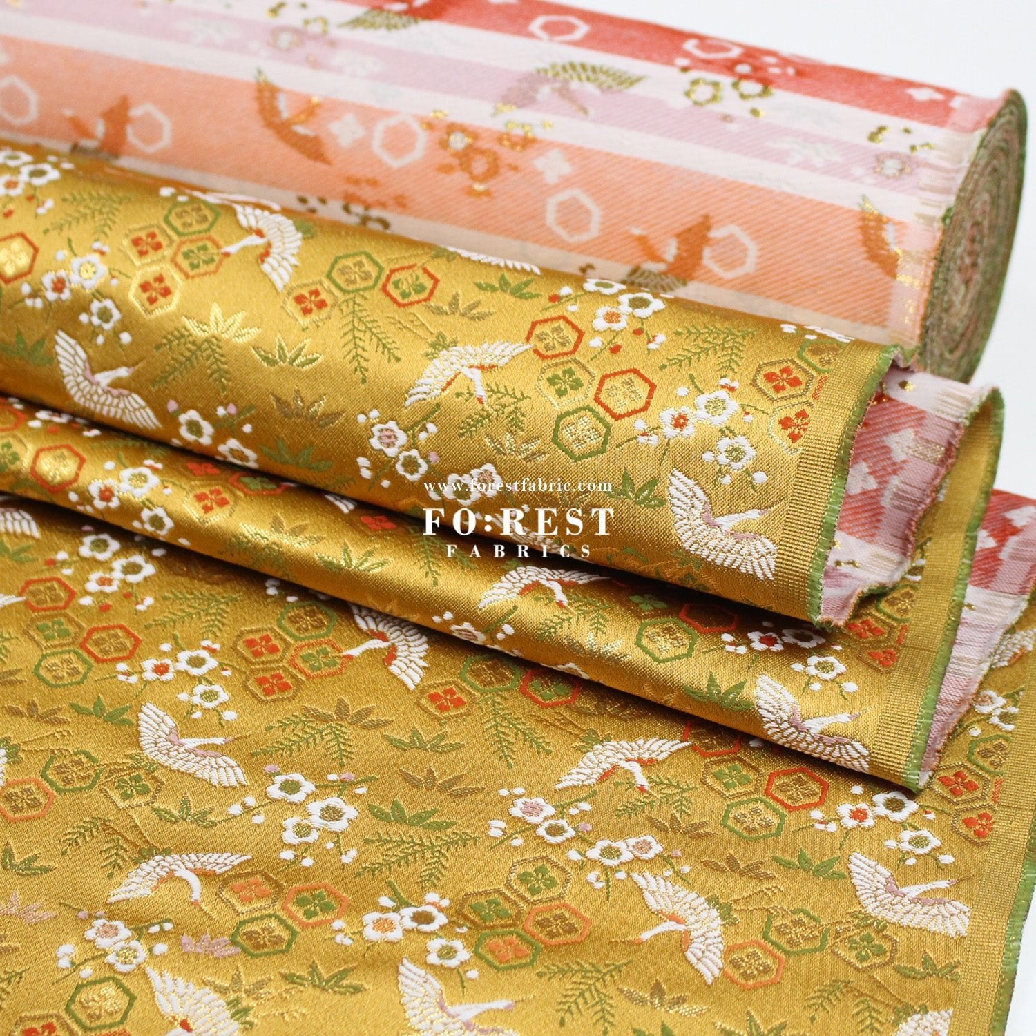 Gold Brocade - Pine Crane fabric - FO:REST Fabric 布恩堂Liberty fabrictana lawnjapanese fabricykk zipper