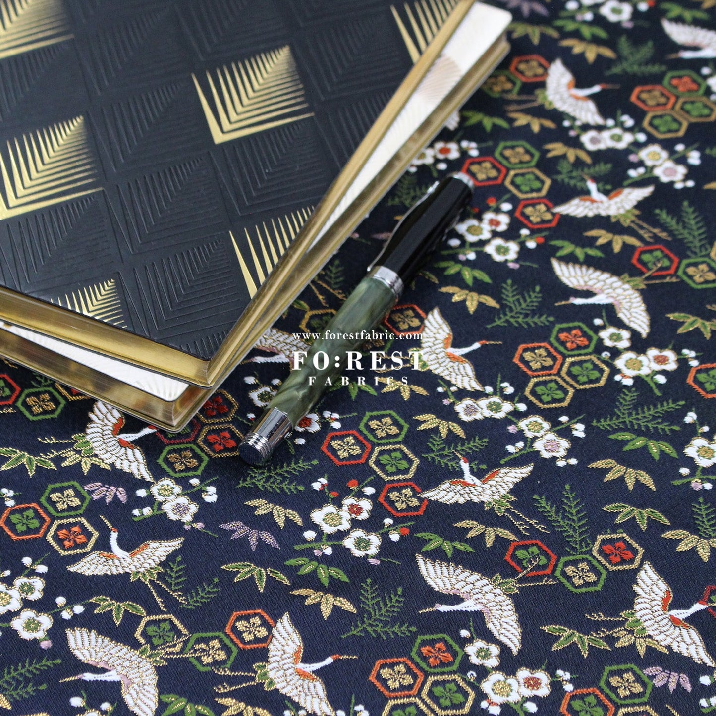Gold Brocade - Pine Crane fabric - FO:REST Fabric 布恩堂Liberty fabrictana lawnjapanese fabricykk zipper