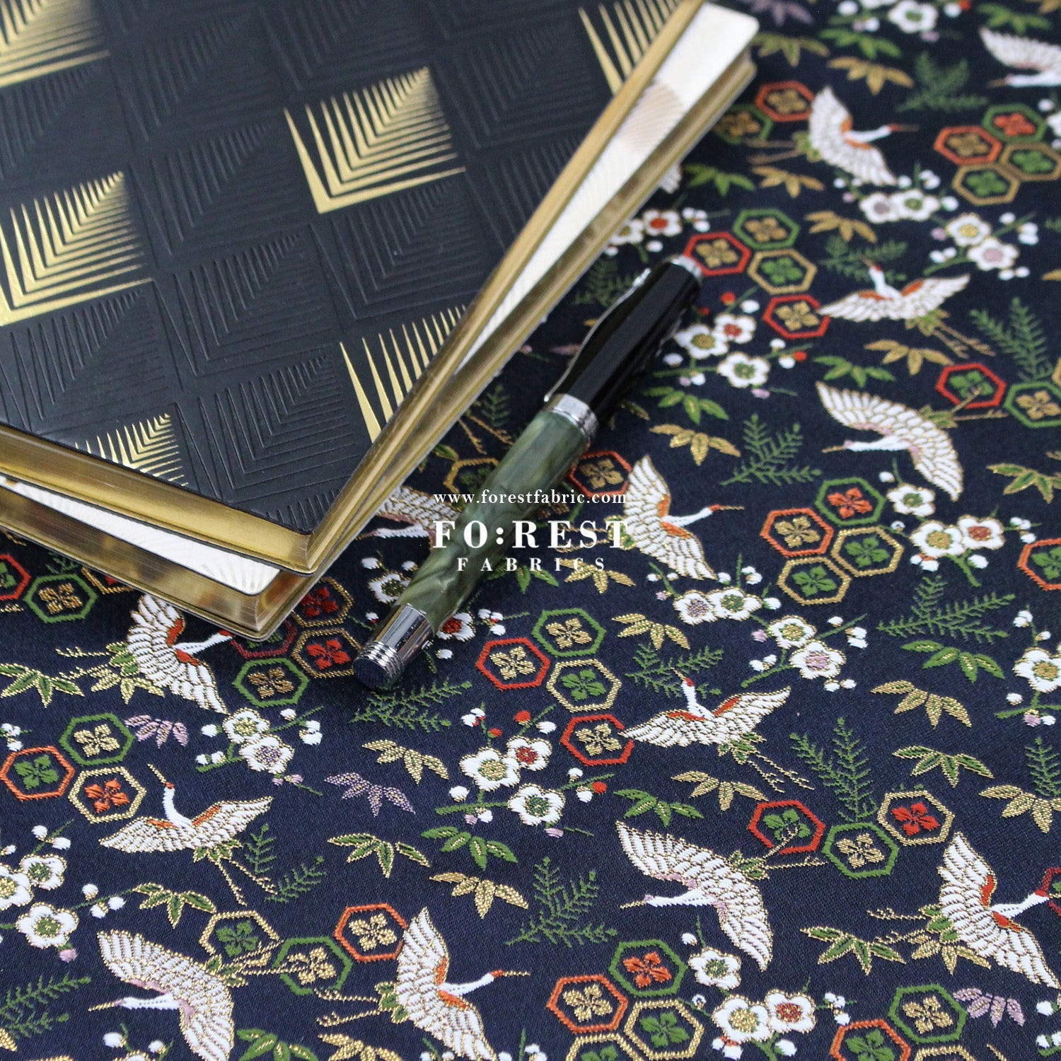 Gold Brocade - Pine Crane fabric - FO:REST Fabric 布恩堂Liberty fabrictana lawnjapanese fabricykk zipper