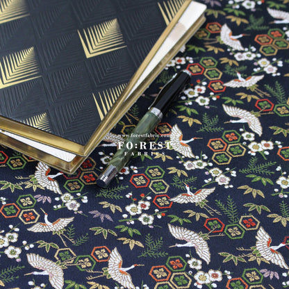 Gold Brocade - Pine Crane fabric - FO:REST Fabric 布恩堂Liberty fabrictana lawnjapanese fabricykk zipper