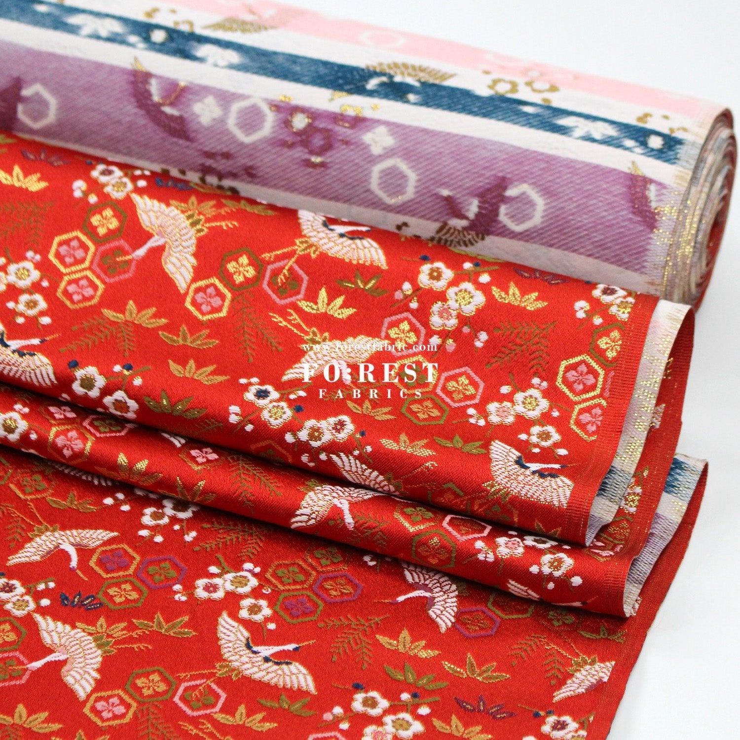 Gold Brocade - Pine Crane fabric - FO:REST Fabric 布恩堂Liberty fabrictana lawnjapanese fabricykk zipper