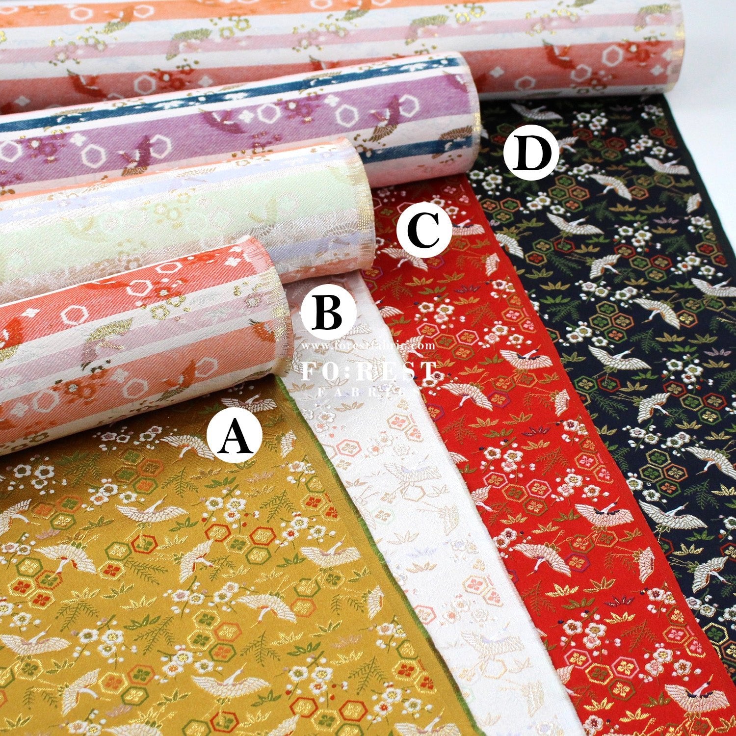 Gold Brocade - Pine Crane fabric - FO:REST Fabric 布恩堂Liberty fabrictana lawnjapanese fabricykk zipper