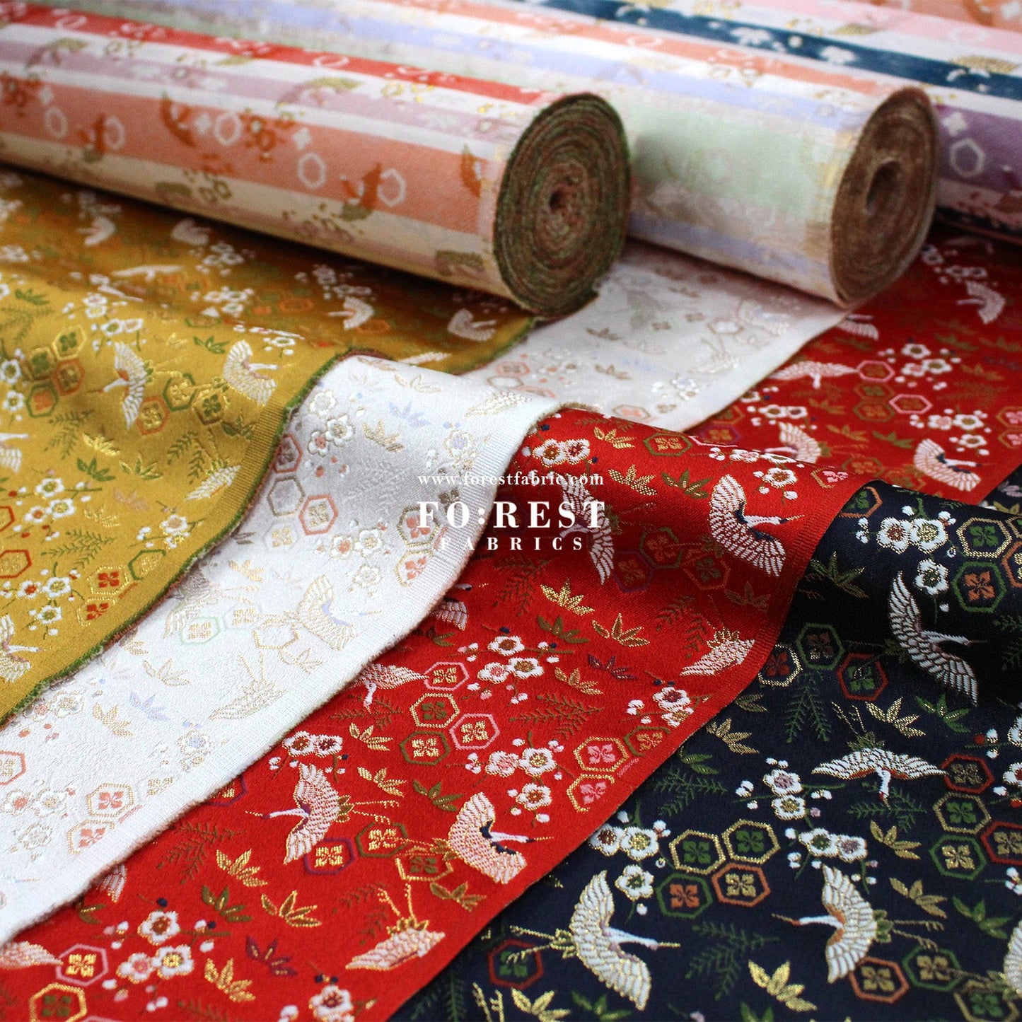 Gold Brocade - Pine Crane fabric - FO:REST Fabric 布恩堂Liberty fabrictana lawnjapanese fabricykk zipper