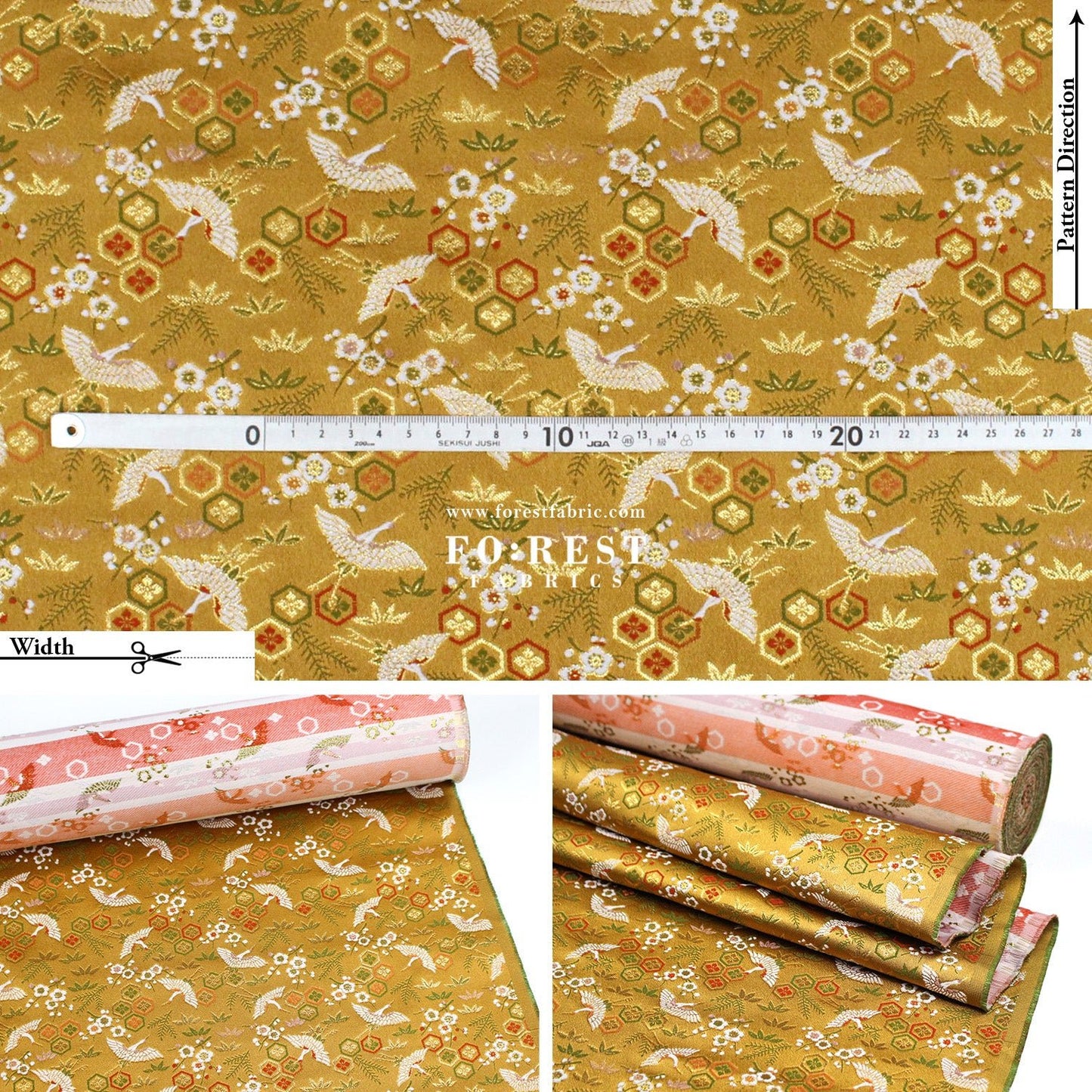 Gold Brocade - Pine Crane fabric - FO:REST Fabric 布恩堂Liberty fabrictana lawnjapanese fabricykk zipper
