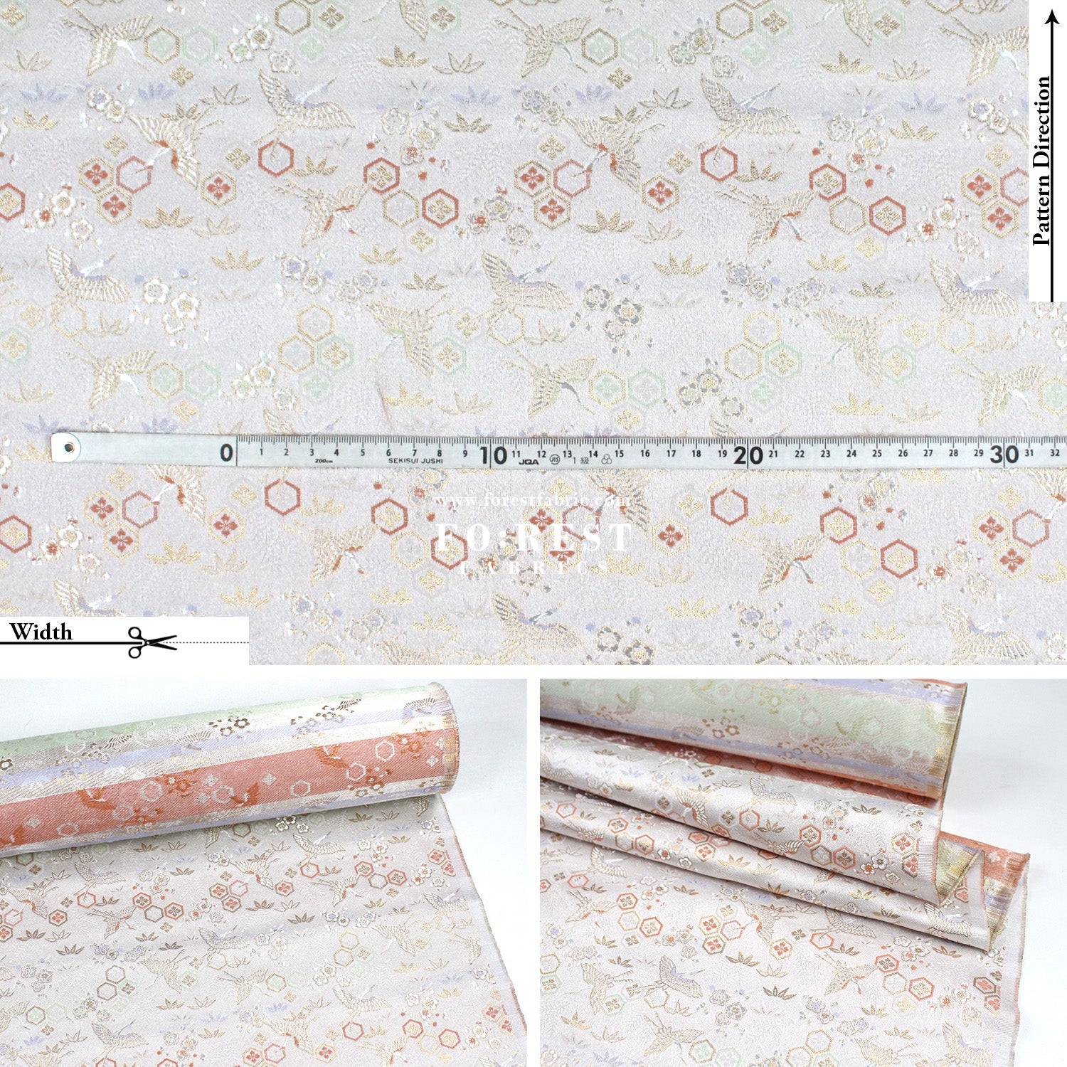 Gold Brocade - Pine Crane fabric - FO:REST Fabric 布恩堂Liberty fabrictana lawnjapanese fabricykk zipper