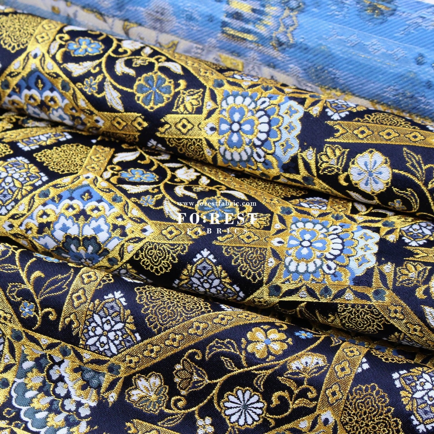 Gold Brocade - Pine fabric Black Gold - FO:REST Fabric 布恩堂Liberty fabrictana lawnjapanese fabricykk zipper